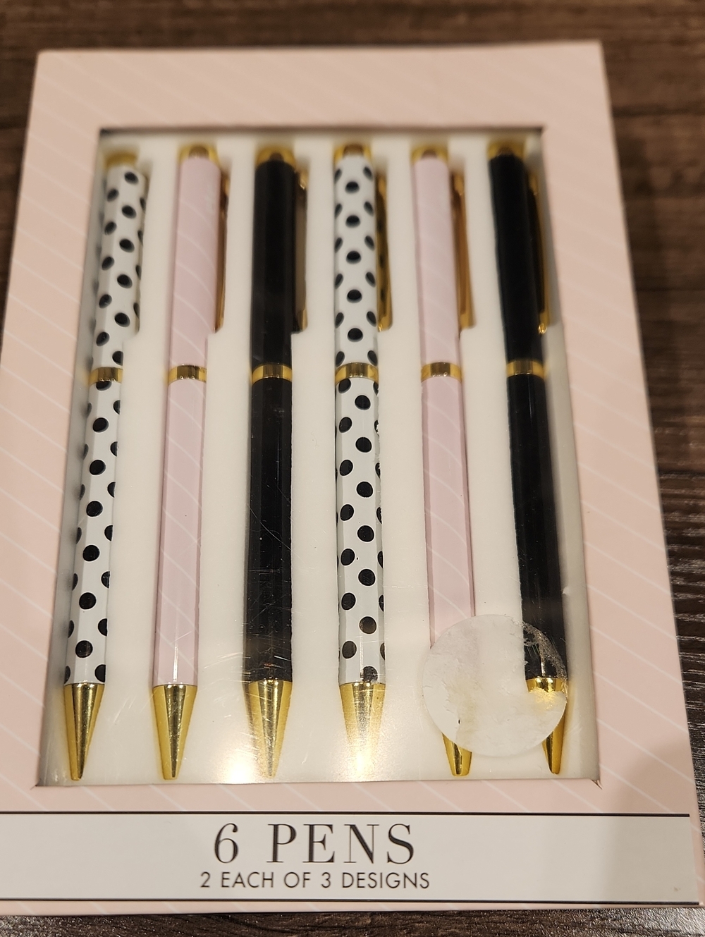 Stylish Pink, Black & White Polka Dot Ballpoint Pen Set - 6 Pack